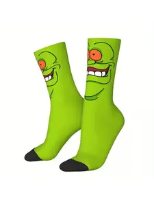 1 Pair Of Printed Cartoon Monster Face Novelty Socks