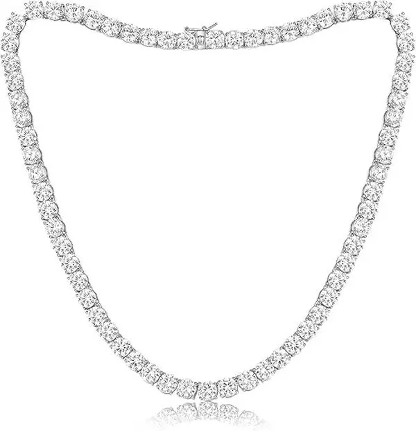 GEMSME 6mm Tennis Necklaces for Women/Men - 18K White/Yellow Golden Plated Round Cubic Zirconia Classic Hiphop Tennis Chain Ladies Tennis Necklace ANS71504