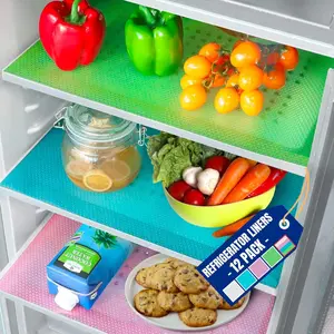 LMMAKE 12Pcs Cuttable Refrigerator Lining Mats Non Toxic Food Grade Material Easy Cleaning Nonslip Waterproof Drawer Cabinet Mats Insulated Moisture Proof Stain Resistant Coasters Fridge Accessories