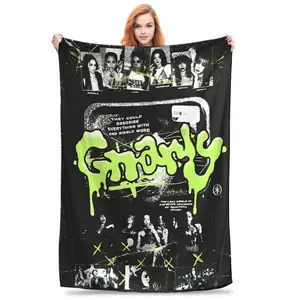 Korean Style KATSEYE Gnarly Blanket Soft Street Trend Plush Throw Blanket For Children Outdoor Flannel Bedspread Bed Cover KATSEYE Merchandise Eyekon Fan Gift K-Style Room Decor Decorative Bedding For Kids Teens Soft Fleece Plush Throw