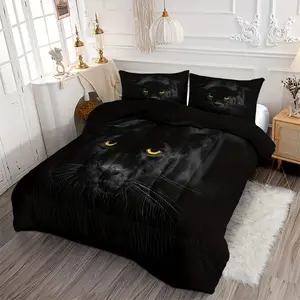 Large/Extra Large Black Panther Mattress Set, Tiger Style Cool Animal Soft 3-Piece Bedding Set, Black Panther Mattress Set with 2 Pillowcases, Suitable for Bedroom Headboard Decoration