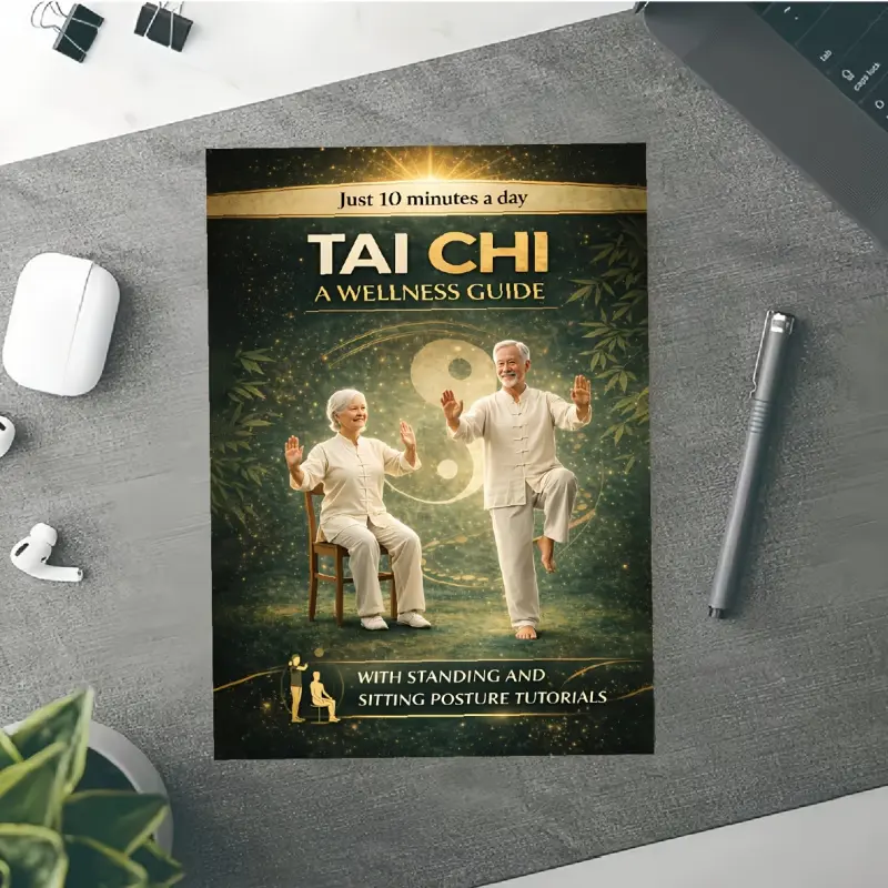 62-page beginner-friendly Tai Chi wellness guide for seniors: 10 minutes daily, low-impact gentle joint exercise, no experience required, includes standing and seated posture tutorials, improve balance and reduce stiffness, cultivate inner calm, Healthy