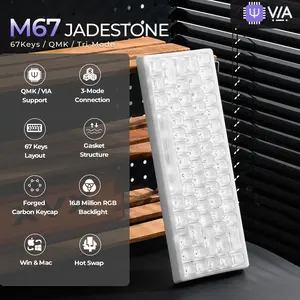 XVX M67 Jadestone Tri-Mode Mechanical Keyboard with Transparent Forged Carbon-Look Keycaps, USB-C/ Bluetooth/ 2.4GHz, RGB Backlight, QMK/VIA Gasket, Hot Swappable