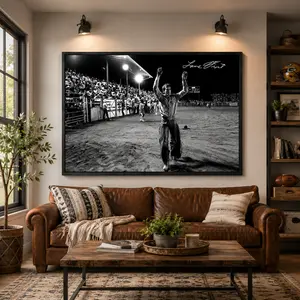 Vintage Lane Frost Poster with Signature, Legendary Bull Rider Rodeo Scene, Classic Western Wall Art, Aesthetic Print