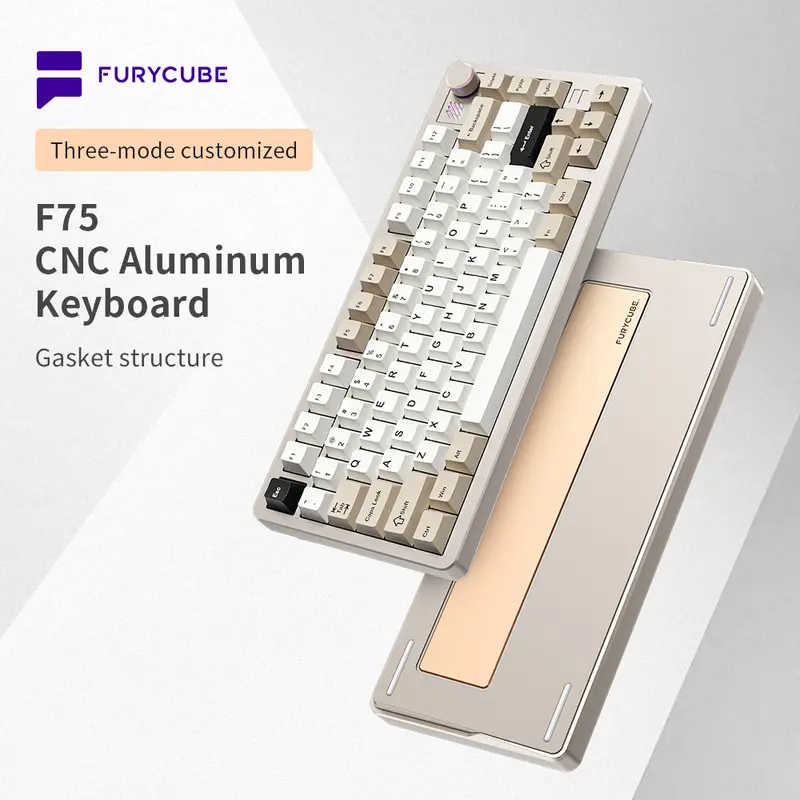 FURYCUBE F75 Wireless Gaming Keyboard Wired/Bluetooth/2.4G 3 Modes Mechanical Keyboard Custom Five-layer Gasket Muffler PBT Keycaps RGB 3/5-pin Hot Swappable Anodized 75% Aluminum Keyboard High-fidelity Music Rhythm Pure CNC   fathersdaygifts