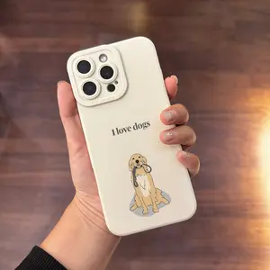 A Cute Animated Golden Retriever Dog and I Love Dogs Pattern Matte Phone Case,Suitable for iPhone 17 Air/16 Plus/15 Pro Max/14 Pro/13/12/11/XS Max/X Phone Case, Perfect Gift for Thanksgiving and Christmas for Family, Friends, Lovers, Boyfriend, Girlfriend
