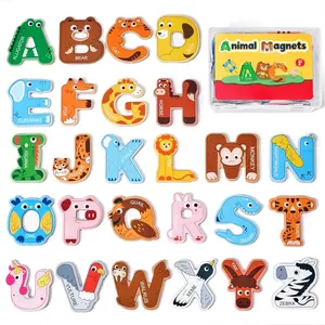 Wooden Thick Alphabet Magnets for Toddlers Fridge Large Size Cute Animal Colorful ABC Magnetic Letters 26 Uppercase Letters Educational Toy Set for Kids Toddlers Preschool Learning Spelling