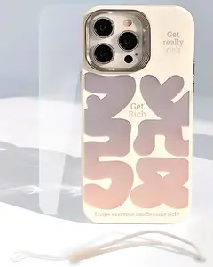 Cute Get Rich Case Bundle for iPhone 15 Pro Max, Includes Tempered Glass Screen Protector & Silicone Lanyard Strap, Unique Graphic Print Protective Phone Cover for Women Girl, Pink