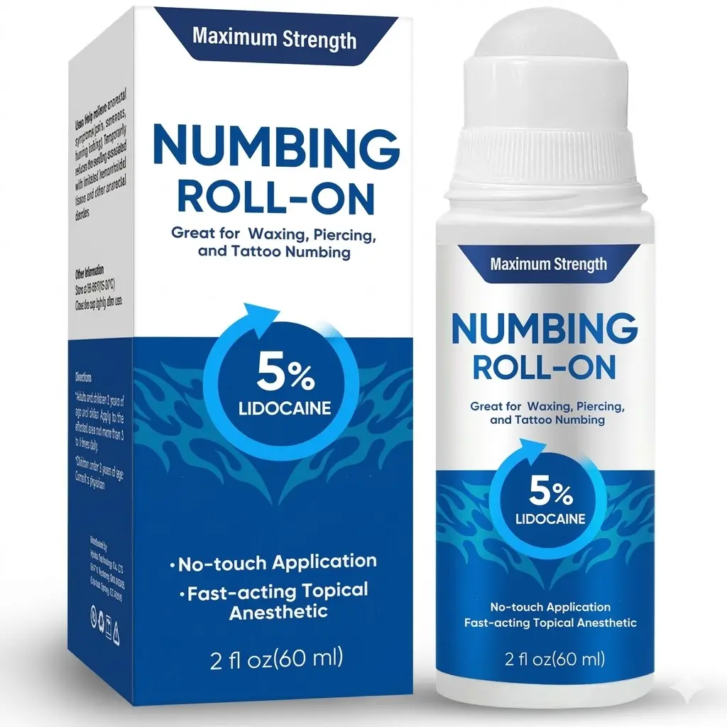 Maximum Strength 5% Lidocaine Topical Numbing Roll-On - Temporary Numbing, Fast-Acting Pre-Procedure Comfort for Waxing,Tattooing,Piercing - All Skin Types, No-Touch Roller Ball, Precise Application, Non-Greasy Lightweight Formula - 60ml/2 fl.oz, Waxing/T