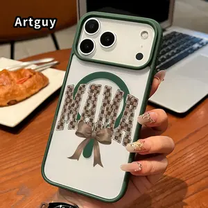 Magnetic Phone case for iPhone 17 16  Pro Max Plus 15 14 13 12 11 Air E Elegant Mama Bow Pattern Non-Yellowing Shockproof Soft Silicone Transparent Acrylic Cover Supports Wireless Charging