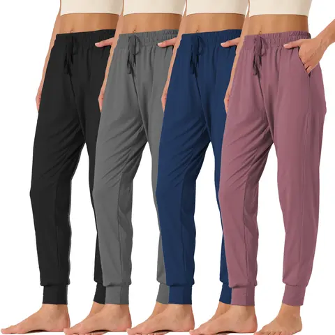 4 Pack High-Waisted Joggers for Women - Stretchy Casual Sweatpants with Pockets, Lightweight Comfy Lounge Pants for Workout, Travel & Everyday Wear