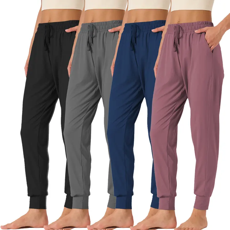 4 Pack High-Waisted Joggers for Women - Stretchy Casual Sweatpants with Pockets, Lightweight Comfy Lounge Pants for Workout, Travel & Everyday Wear