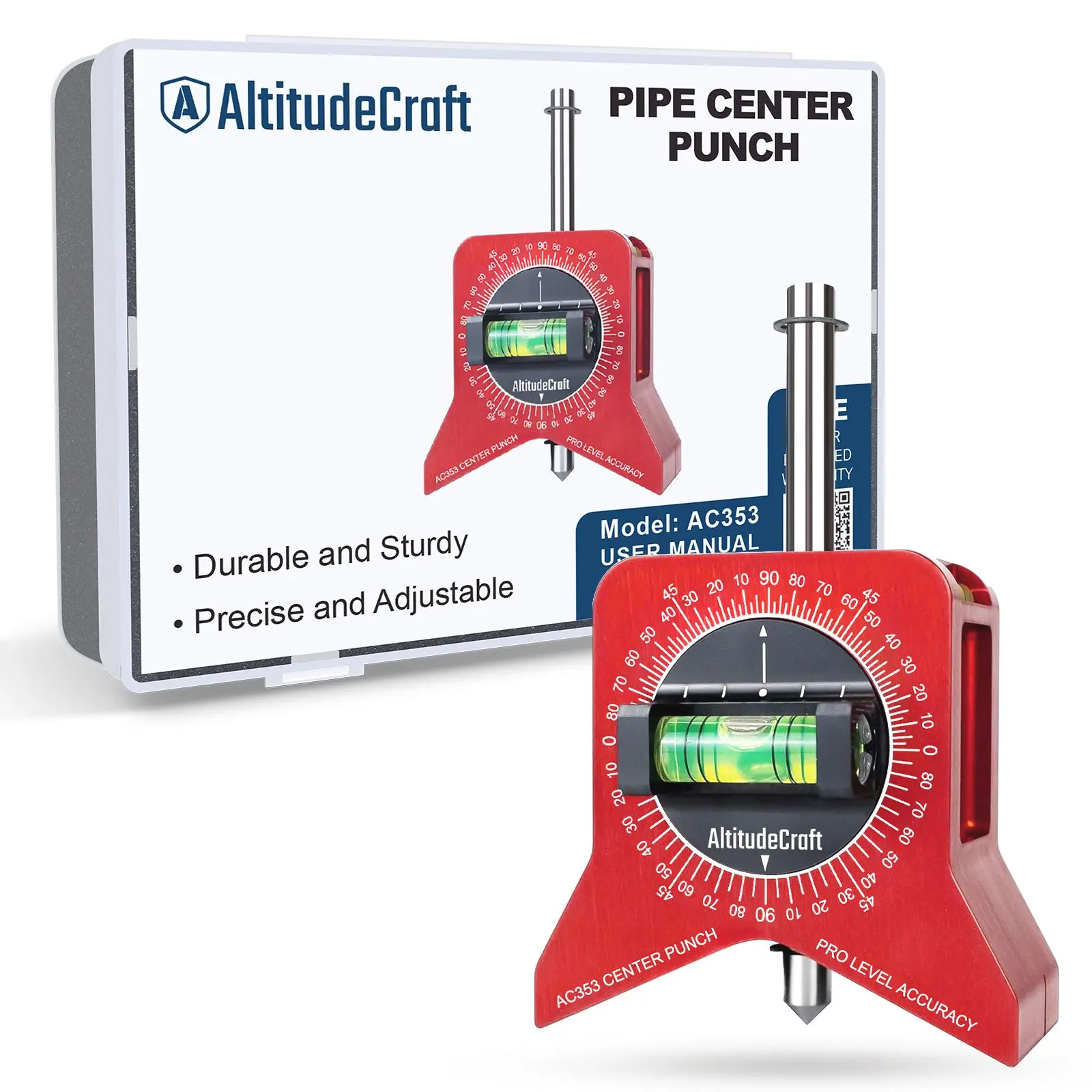 AltitudeCraft Magnetic Pipe Center Finder Tool for 1"–10" Pipes with Bubble Level, Adjustable Dial, and Safety Punch