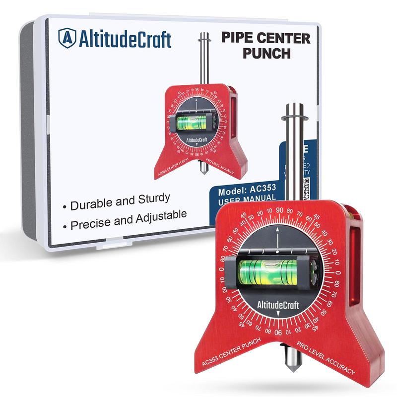 AltitudeCraft Magnetic Pipe Center Finder Tool for 1"–10" Pipes with Bubble Level, Adjustable Dial, and Safety Punch