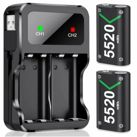 Console Accessories Dual-Pack Metal Rechargeable Batteries & Controller Charging Station (2x5520mWh, Micro USB, Fast Charge, 12 Months Manufacturer Warranty, LED Light) for Xbox 1, Series X-S, Elite Controllers