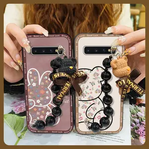 Waterproof Back Cover Phone Case For Samsung Galaxy S10 Plus/S10+/SM-G975N Black pearl pendant Dirt-resistant Skin-friendly feel protective case Simplicity Bear bracelet