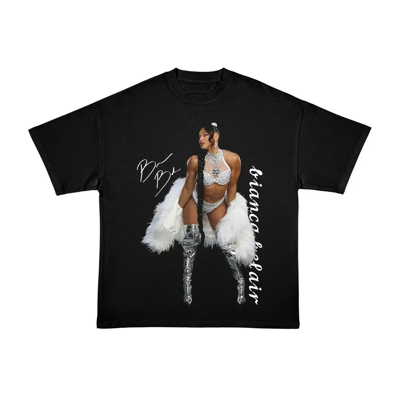 Bianca Belair WWE T-Shirt – Signature Edition with Feather Boa & Silver Gear – Exclusive Fan Apparel