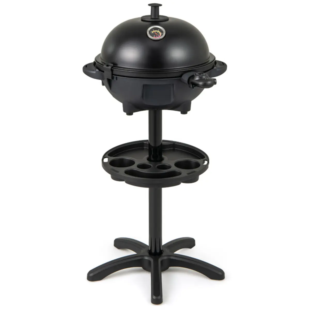 1200W Electric Dual Zone BBQ Grill - 2-in-1 Freestanding/Countertop Model with Removable Stand, Ceramic Steak Grill, Cover Set, Handles, 205 sq.in Non-Stick Smokeless Unit, Thermometer for 6-10 People