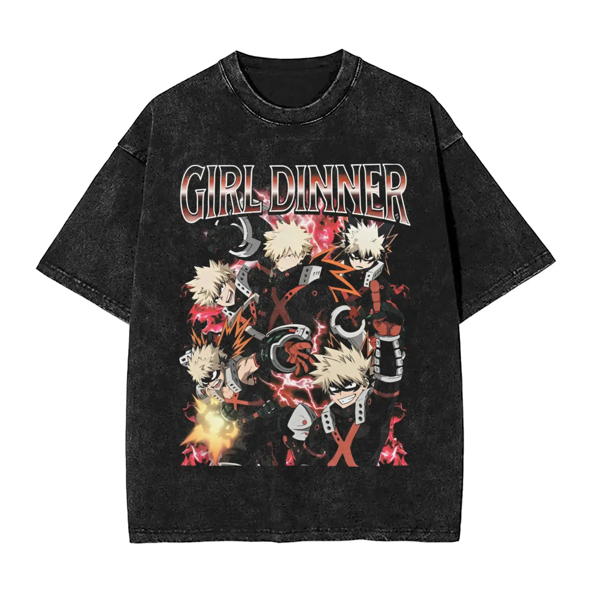 Men's Graphic T-Shirt with Gojo Anime Print, Vintage Hip Hop Streetwear Style in Distressed Cotton, Casual Short-Sleeve, Plus Sizes Available, Tops, Everyday, Gojo Anime Graphic Men's Short-Sleeve T-Shirts