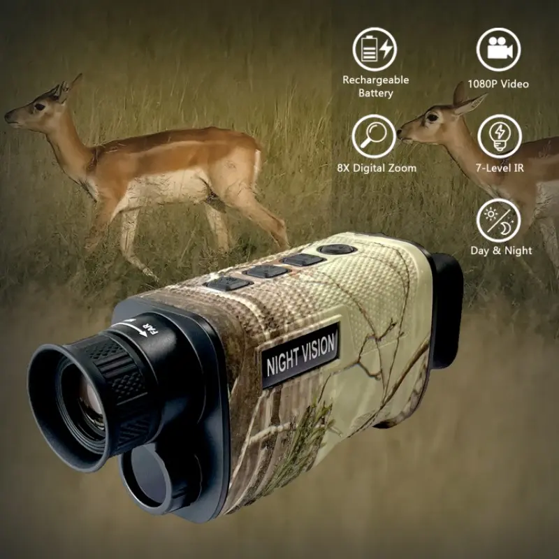 Adult Infrared Night Vision Glasses, Monocular Night Vision Technology Scope, 8x Zoom Camera, Adjustable Brightness for Outdoor Hunting Game and Camping