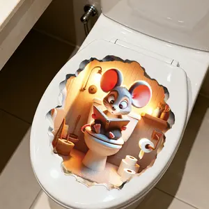 1pc Cute little mouse focusing on reading on the toilet, Wall sticker, suitable for home decoration, outdoor decoration, glass decoration, etc. Adds interest and vitality to life. Bathroom Decor Supplies