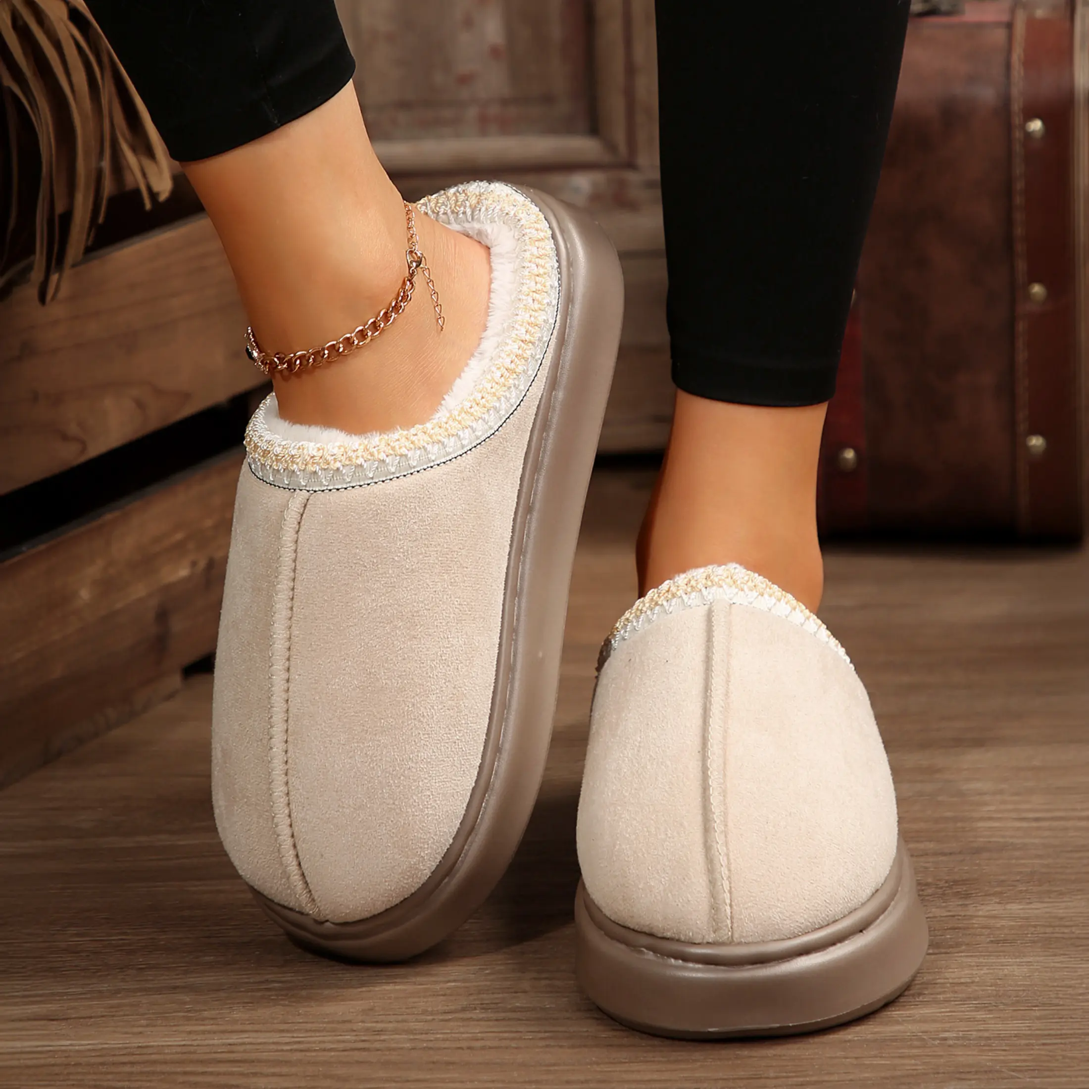 Warm Fleece Slipper & Outdoor Mini Snow Booties for Women - Perfect for Winter Indoor Outdoor Shoes Slip On Clog Summer Slides