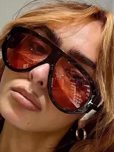 Vintage Oversized Aviator Sunglasses for Men & Women, Fashionable Large Frame Shades, Decorative Lens, Windproof Punk Beach Accessories, Trendy Beach Eyewear