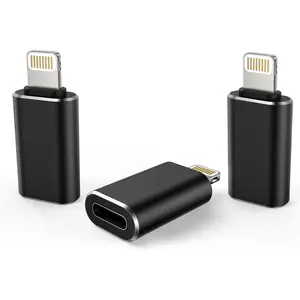 Female USB C to Male Lightning Adapter 3 Pack 2.2A  Data Transfer, Compatible with  14, 13, 12, 11 Xs SE iPad iPod AirPods, Not for Audio Headphones/OTG Android Anti-Lost Black