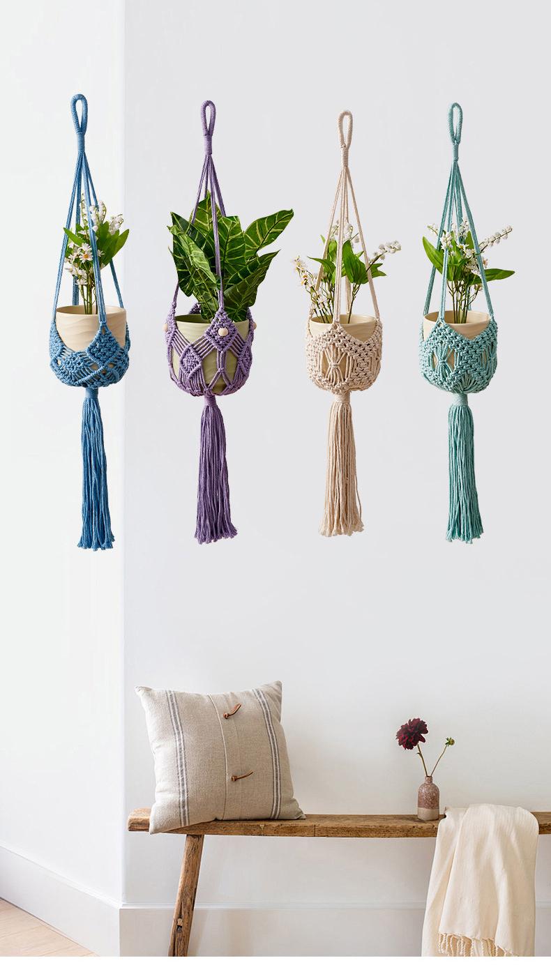 Handmade Cotton Rope Plant Hanger – Macrame Flower Pot Holder, Hanging Basket for Indoor Outdoor Plants, Modern Simple Style, Bohemian Woven Home Decor for Living Room Balcony