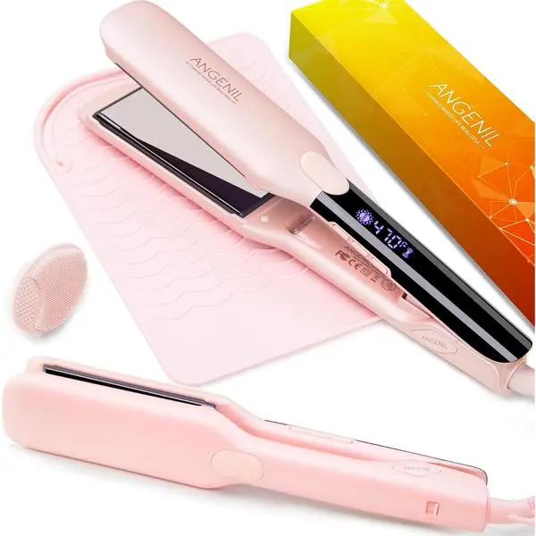 ANGENIL Pro Titanium Flat Iron 1.75" Wide, Dual Voltage Hair Straightener | Salon Grade Dual Voltage Hair Straightener and Curler 2 in 1 with Heat Resistant Silicone Mat, Adjustable Temp, Fast Heating