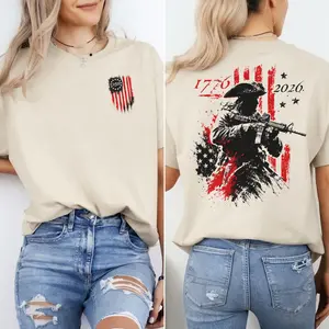 250th Anniversary Distressed American Flag 2-sided Shirt, Revolutionary Soldier Graphic T-Shirt, Modern Patriot 1776-2026 Tee, Unisex Clothing