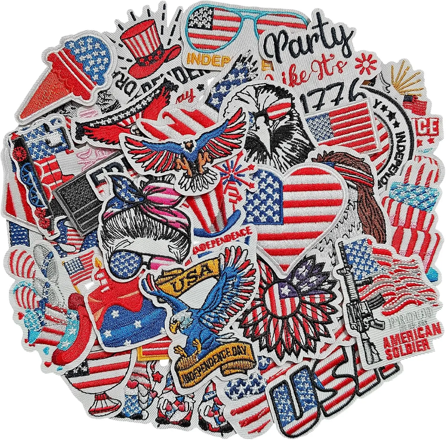 32pcs Patriotic American Flag Embroidered Patches - 4th of July Independence Day Iron on Patches with Stars, Stripes, Eagle - DIY Fabric Appliques for Hats, Jackets, Backpacks