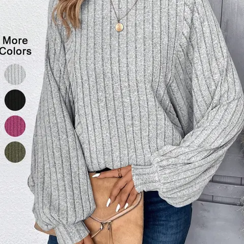 Women's Spring Fall Comfortable Casual Batwing Sweater, Round Neck Long Sleeve Knit Top, Perfect for Daily Commute and Leisure Wear, Casual Pullover Tops