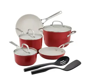 KitchenAid Ceramic Forged Aluminum Nonstick Cookware Set, 10 Piece, Empire Red