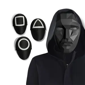 Squid Games Masks - Foldable Soldiers Masks in Triangle Square Circle Designs - Black Party Event Props with 3-Point Harness Attachments for Fun and Laughter