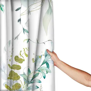 LVRLVR 4Pcs Watercolor Eucalyptus Leaves Print Minimalist Botanical Multi-Color Shower Curtain Set 70.8×70.8 Inch