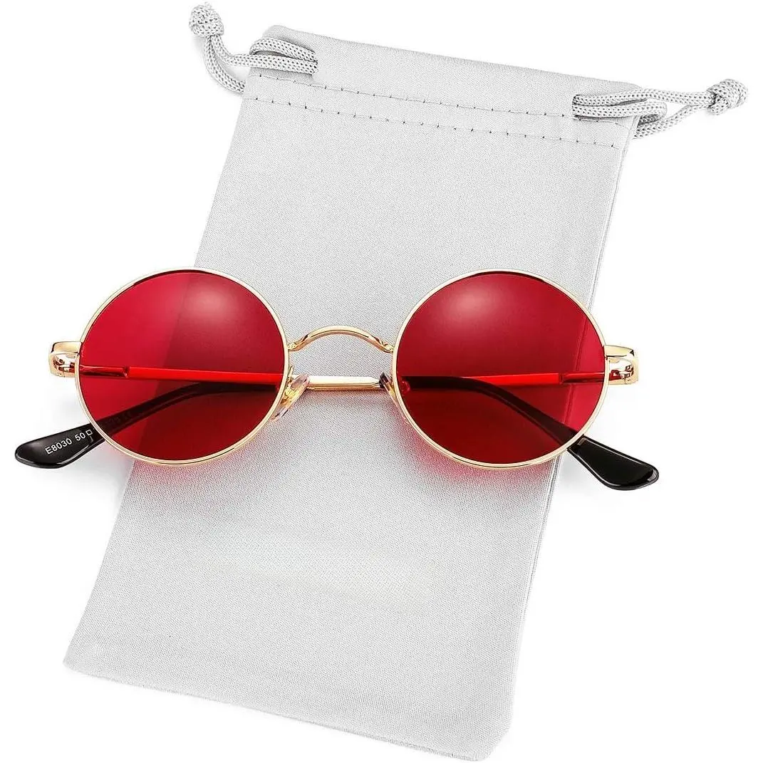 Polarized Round Sunglasses for Men Women Hippie Small Circle Glasses Red Yellow Lenses
