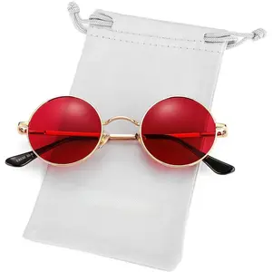 Polarized Round Sunglasses for Men Women Hippie Small Circle Glasses Red Yellow Lenses