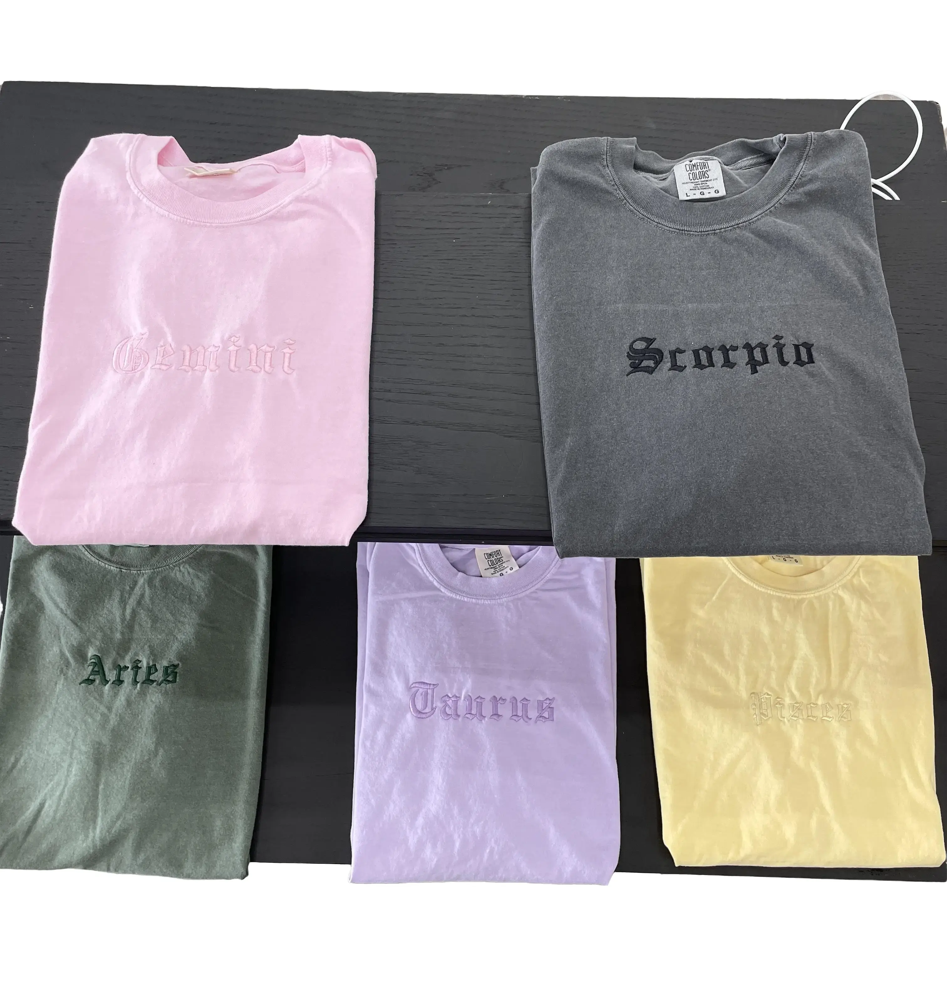 Embroidered Zodiac T shirts Color Matched Thread