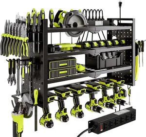 Power Tool Organizer Wall Mount with  Station 4 Layer 6 Slot Cordless Drill Holder with Angle  Holder (Black)