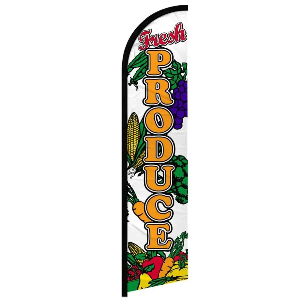 Windproof Synthetic Polyester Knit Standing Banner Flag - 11.5x2.5 ft, Curved Sleeve, Fresh Produce Themed, Easy Install, All Seasons Decorations Supplies for Home Decorators, Party Backdrops