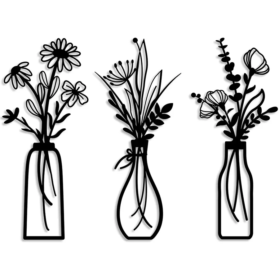 3 Pcs Rustic Farmhouse Black Minimalist Metal Frame Flower Wall Decoration Set - Artistic Room Accessories, Nature & Plants Themed Ornaments, Living Room Home Supplies, Housewarming Gifts