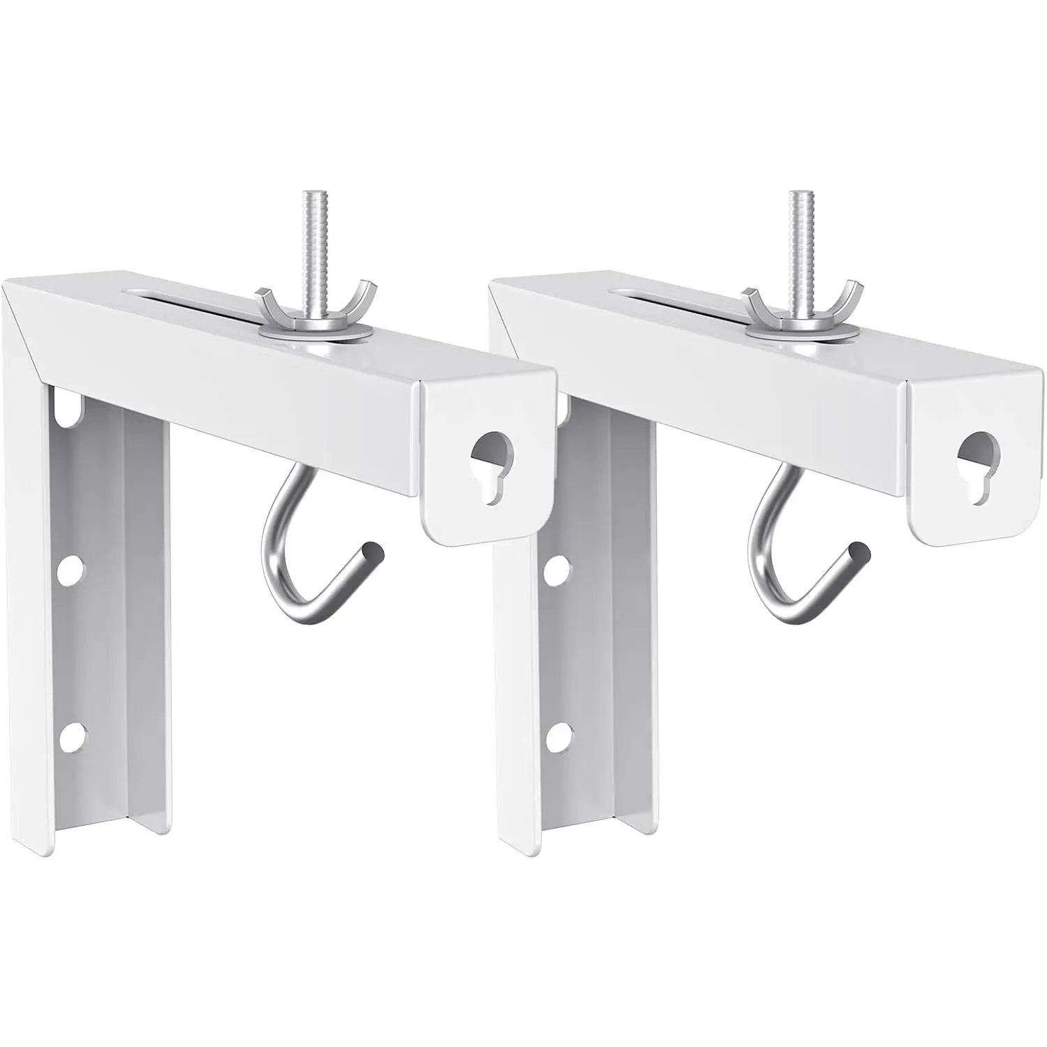 Universal Projector Screen Ceiling Mount, Wall Hanging Mount L-Brackets, 6 inch Adjustable Extension with Hook Kit,  Projector Screen Placement Hold up to 66 lbs (PSM001-W), White