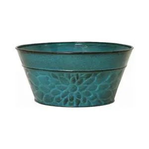 8 in. Laurel Sheet Metal Bowl Planter Lagoon Green