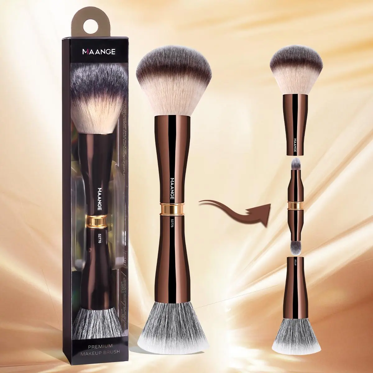 4 in 1 Makeup Brush with Box, 1 Count Removable Cosmetic Beauty Tools, Foundation Powder Stippling Blusher Makeup Brush, Professional Makeup Tools for Women