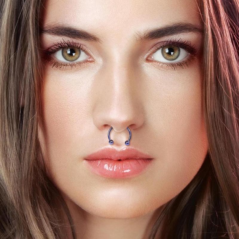 Sanfenly 48Pcs 14G Stainless Steel Horseshoe Nose Septum Rings Piercing Jewelry Cartilage Helix Tragus Earring Hoop Eyebrow Lip Hoop Piercing Ring for Women Men 6mm 8mm 10mm 12mm Beads Gold