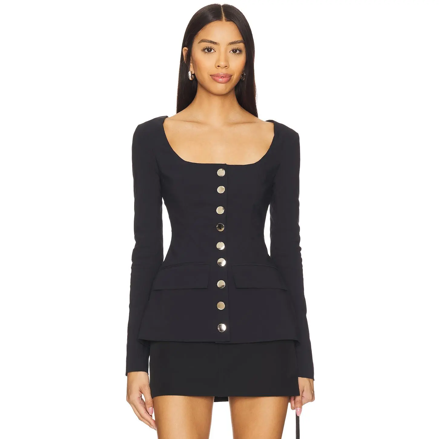 WeWoreWhat Boatneck Peplum Blazer in Black