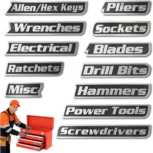12 count  Tool Box Lables, Newly Upgraded Toolbox  Labels, General Tool Box Organize Accessories,   Tags Suitable for Steel Toolboxes, Garages and Carts (Black)