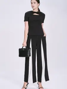 High-Waisted Color Block Wide Leg Trousers