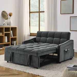 Loveseat Sofa Bed with Pull-Out, Adjustable Back, Arm Pockets, USB & Type-C Ports, Multiple Color Options couch